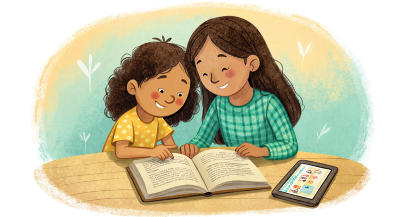 Madre e hija leyendo la Biblia juntas